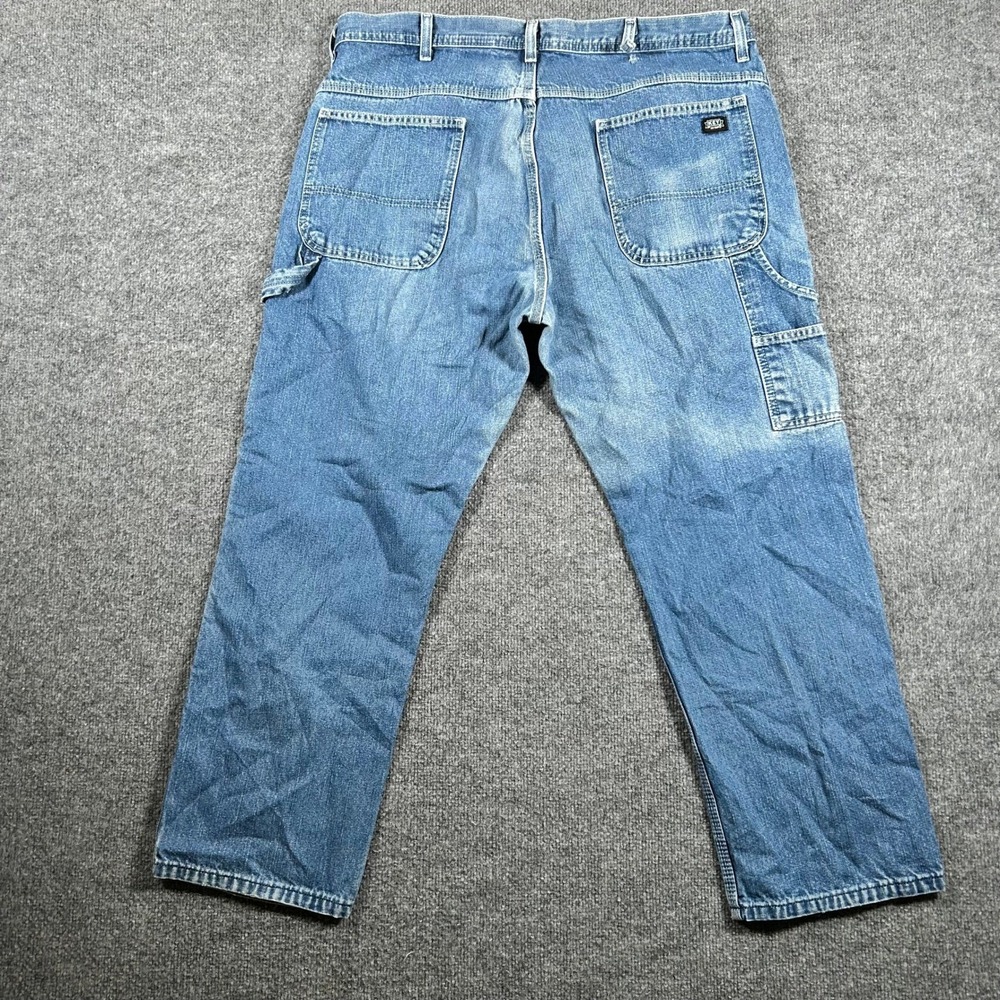 Schmidt Carpenter Jeans Mens Size 40x30 Blue Denim Utility Workwear Hammer Loop